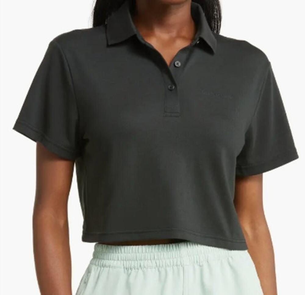 OUTDOOR VOICES Women's Birdie Crop Polo Shirt XXS Black Pique NWT
